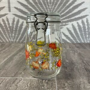 Vtg Arc France Spice of Life Mushroom Tomato Glass Canister Jar 1L Hinged Lid 70